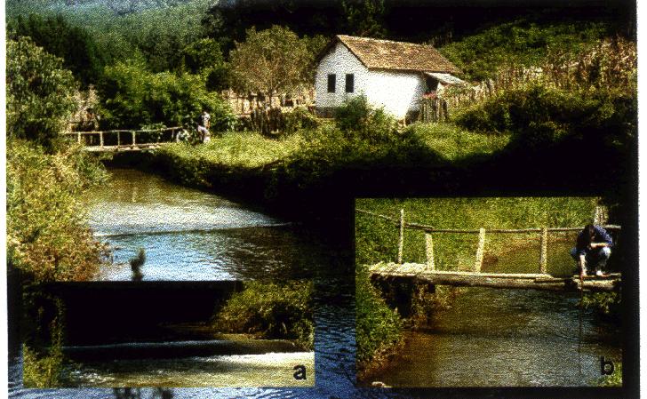 Fig. 7 - Vista do canal e detalhes. A figura 7 mostra uma vista geral do sítio onde foi medida a vazão.