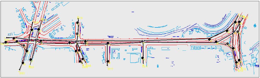 Pontos de ônibus: um sem baia para embarque/desembarque (capacidade para 2 coletivos), na Av.Visconde de Albuquerque, e outro com baia (capacidade para 3 coletivos), na Rua Mário Ribeiro, próximo a R.