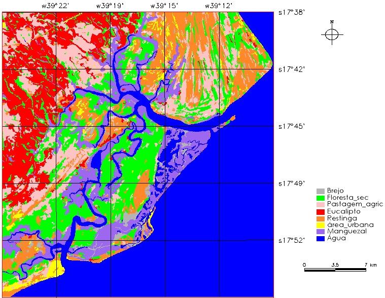 Figura 2: Mapa temático gerado pelo classificador Bhattacharya a partir da imagem TM de 05/08/1996.