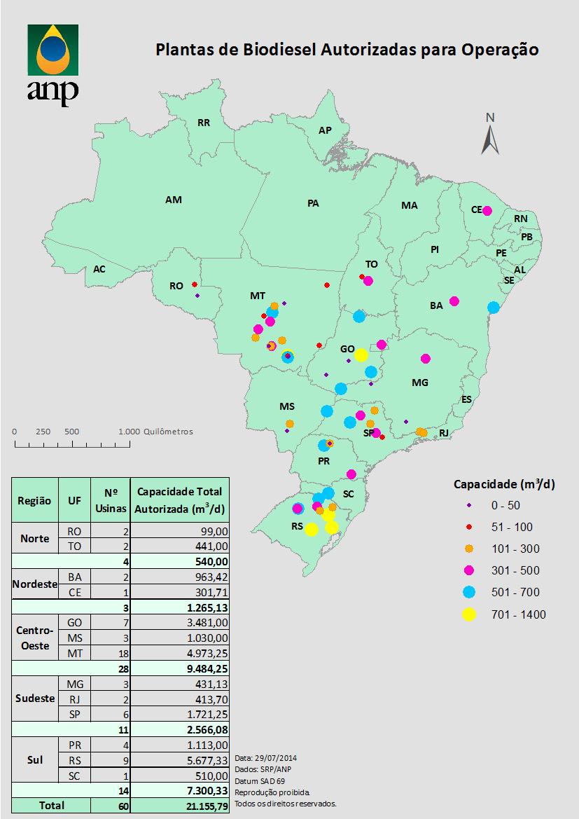 3. MAPA DAS PLANTAS DE BIODIESEL AUTORIZADAS POR CAPACIDADE DE