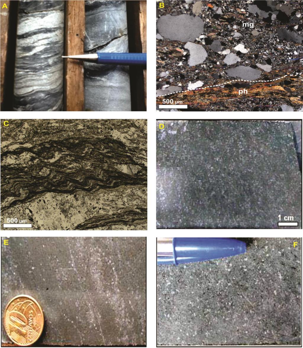 Figura 2.4. Rhythmic alternation of graded phyllites (ph) and metagraywackes (mg). (A) Macroscopic.