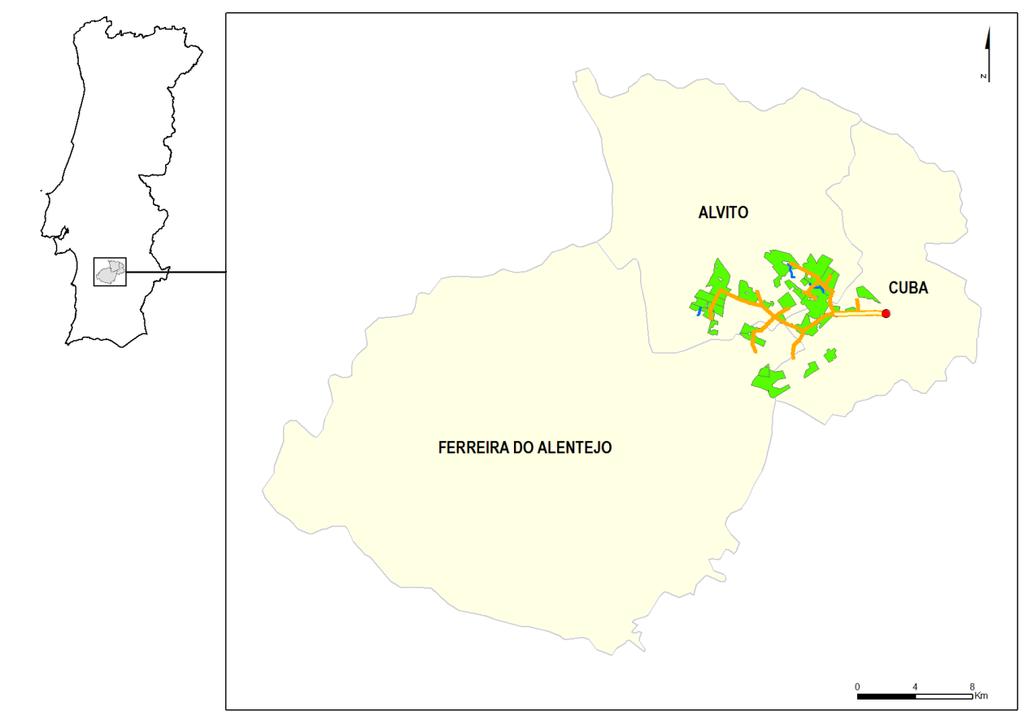 4 ONDE SE LOCALIZA O PROJETO O Projeto do Circuito Hidráulico de Cuba-Odivelas e Respetivo Bloco de Rega insere-se administrativamente no distrito de Beja e abrange os concelhos de Alvito (freguesia