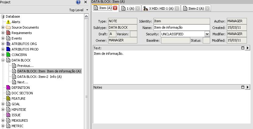 Figura 4.2 - Item de informação gerado no Cradle. A Figura 4.3 ilustra como o item de informação é exibido por associações usando os links de informação. Figura 4.3 - Associação entre itens de informação por links.