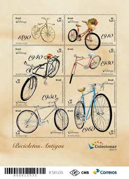 e) Bicicletas antigas (22/10/2017) Folha com 8 selos.