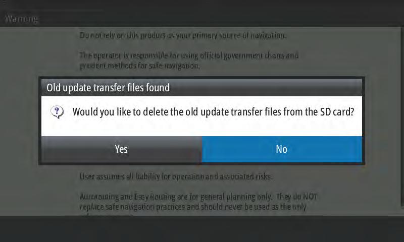 Selecione Yes (sim) para eliminar a atualização de software do cartão micro SD.