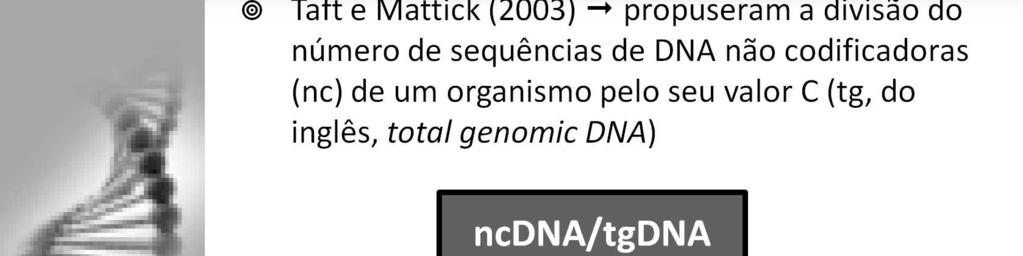 Taft e Mattick (2003) apresentaram um parâmetro para explicar o aumento da complexidade biológica ao longo da evolução, com base no acúmulo das sequências de DNA não codificadoras, batizadas
