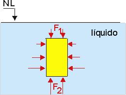 Observação: As forças laterais-horizontais diametralmente opostas, anulam-se duas a duas. Portanto, a resultante horizontal das forças exercidas pelo fluido é nula.