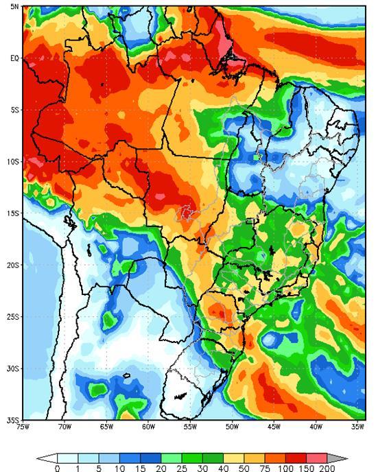 PMO de Abril Semana Operativa de 31/03/18 a 06/04/18 Figura 5 - Precipitação acumulada prevista pelo modelo ETA (CPTEC/INPE) para o período de 31/03 a 06/04/18 Nas bacias dos rios Paranapanema,