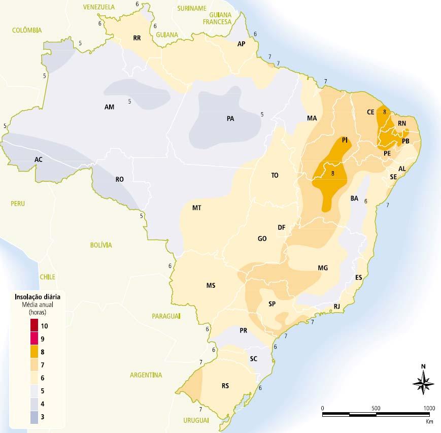 Radiação solar global diária média anual típica (MJ/m2.