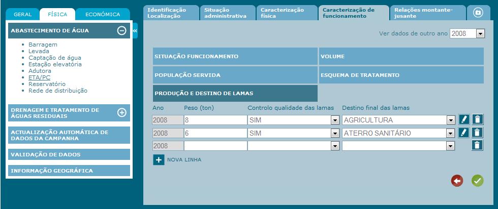 I N S A A R 2 1 1 Produção e destino de lamas Editar registo Apagar registo Adicionar