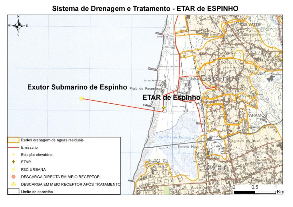 Layer Rede de drenagem de águas residuais Representação geográfica Polígono 5 Emissário Estação de tratamento de águas residuais (ETAR)