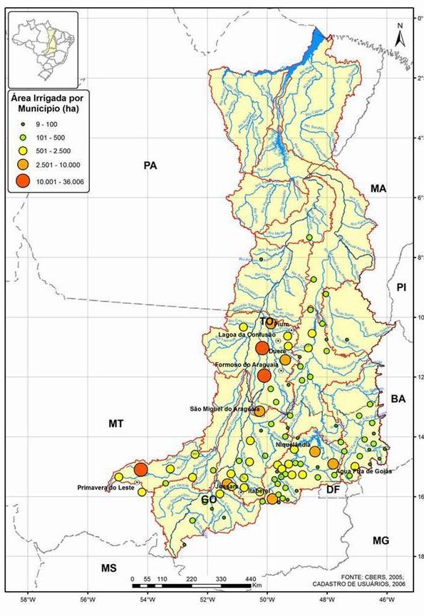 Irrigação Área irrigada: 124.229 ha (2006) 108.