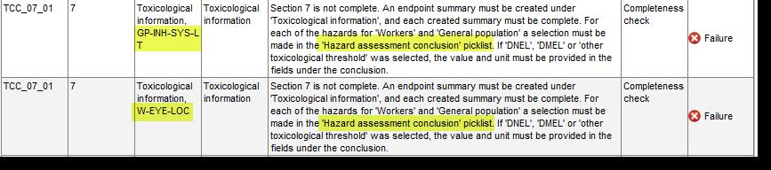 preenchida a Hazard assessment conclusion