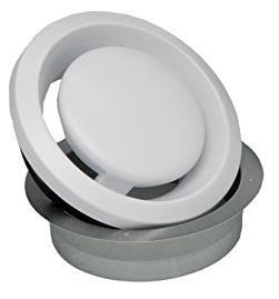 Sistema de fixação por molas Boca de ar metálica reguláveis, fabricada em chapa de aço coberta com pintura epóxi de cor branca.