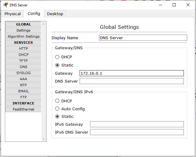 Configuring the DNS Server Aplicação: DHCP, DNS, and HTTP Add a server.