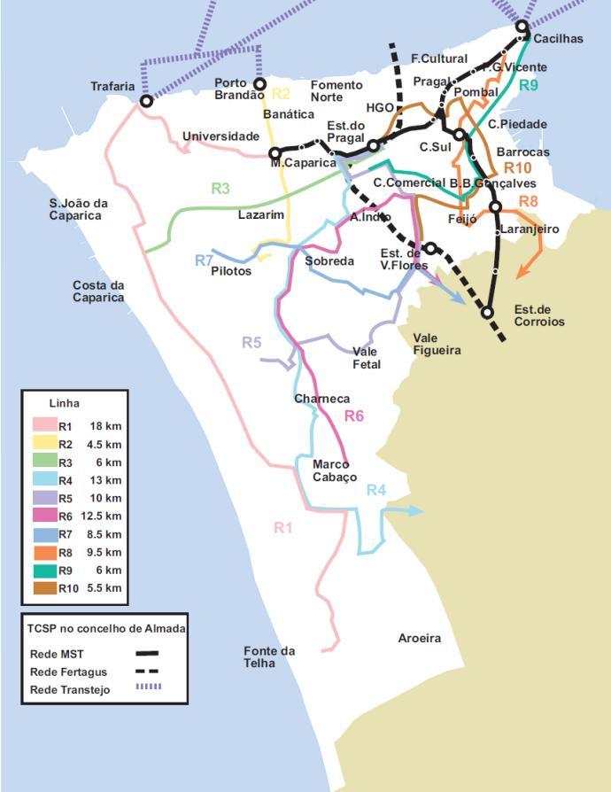 Transportes Colectivos em Almada O Plano de Mobilidade Acessibilidades 21 prepõe a reformulação das linhas de autocarros em Almada para: Servir mais eficientemente os principais pólos populacionais e