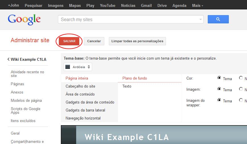 b. Clique em Temas na parte inferior da barra lateral esquerda. c. Selecione um tema que seja atrativo e clique em SALVAR.