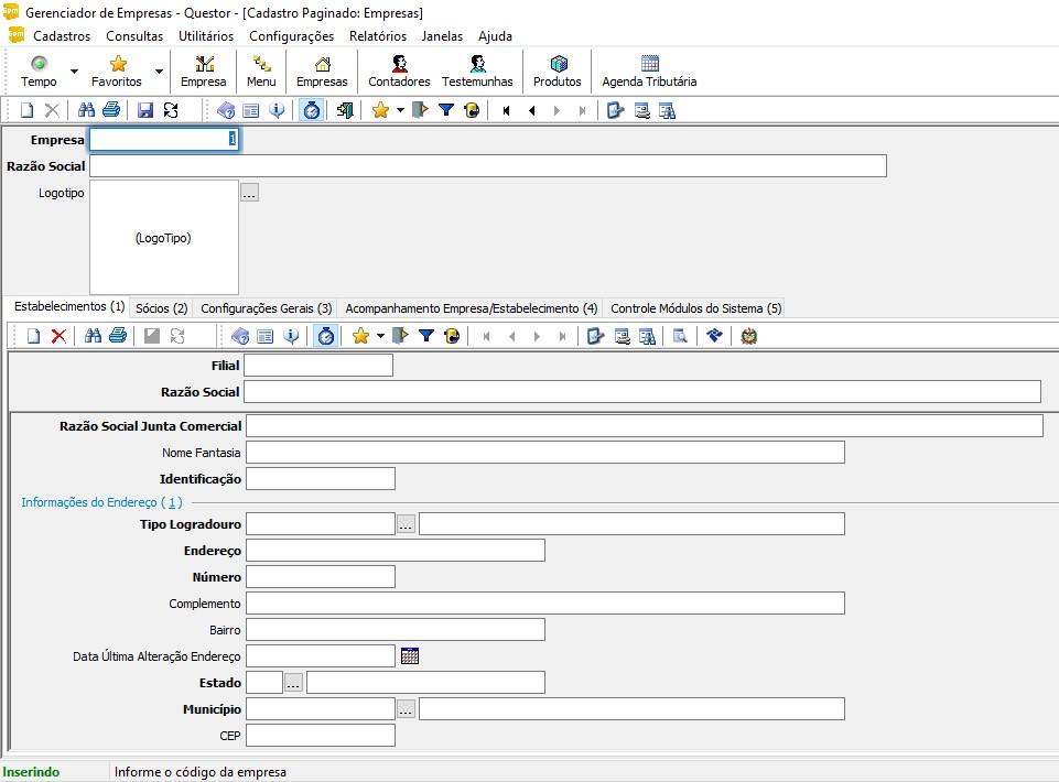 outras informações, para então, efetuar o cadastro nos demais módulos.