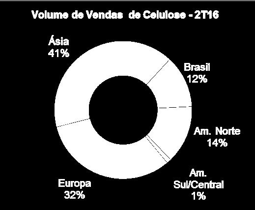 A Suzano comercializou 910,3 mil toneladas de celulose de mercado no 2T16, 13,1% superior ao volume do 2T15 (+105 mil toneladas) e em linha com o volume vendido no 1T16 (+4 mil toneladas).