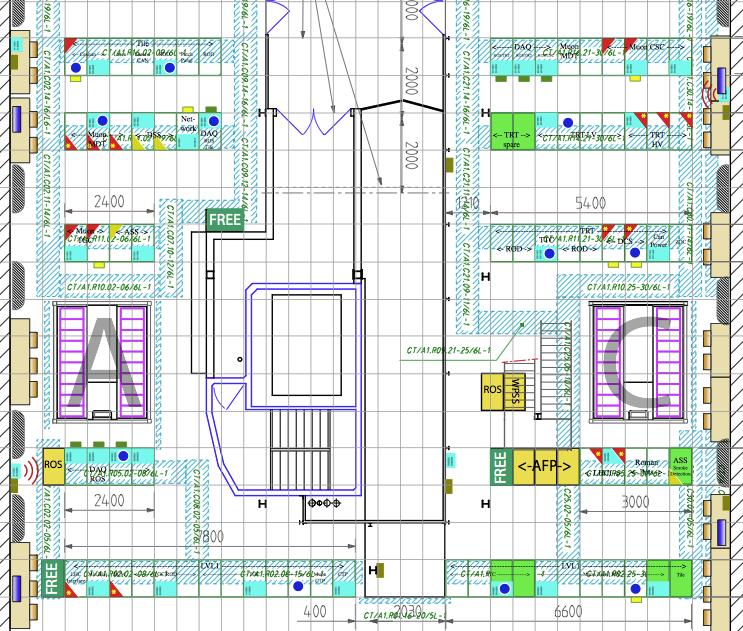 Tile TTC ROS TGC- SL TMDB Rack Figura 3.11: Mapa da USA15. padrão VME64x [46]. Fisicamente, o TMDB é um módulo 9U com uma placa de circuito impresso (PCB) de 16 camadas 8. A Figura 3.