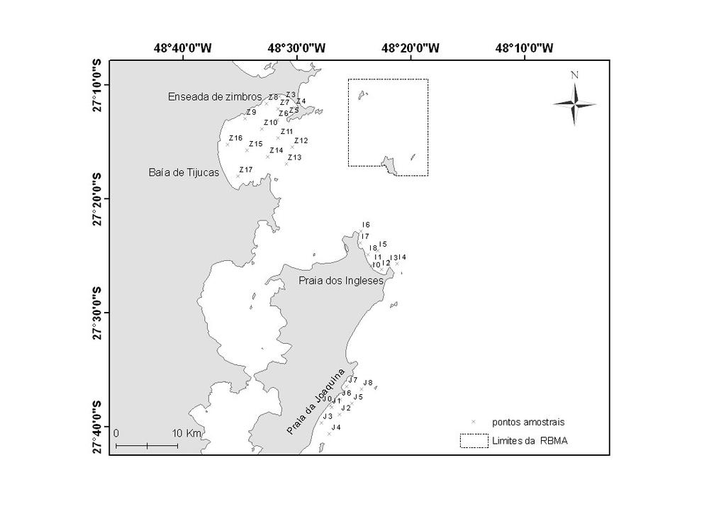 Figura 2: Localização dos pontos amostrais na Reserva Biológica Marinha do Arvoredo (SC) nos períodos 1997/1998 (A7-A12) e 2007/2008 (A1-A12).