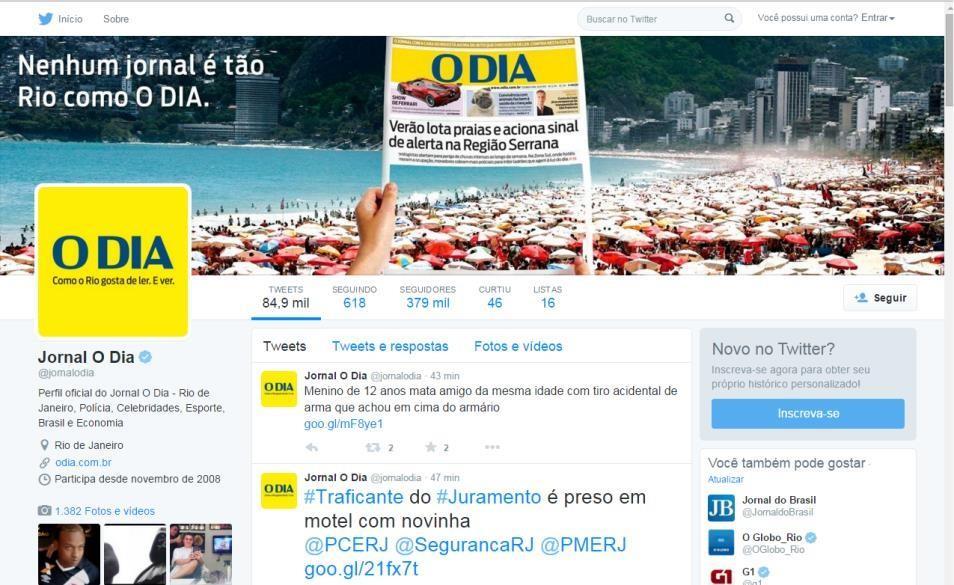 PERFIL A página do twitter do Jornal O DIA foi criada em novembro de 2008.