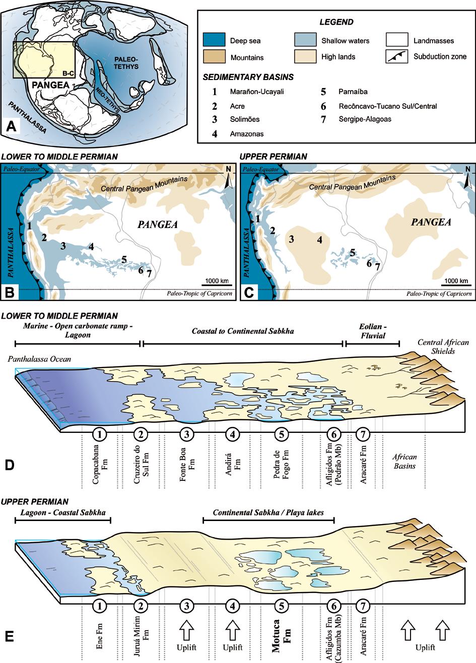 Figure 5.13 - (A) Paleogeographic reconstitution of Pangea (Adapted from Retallack et al., 1998).