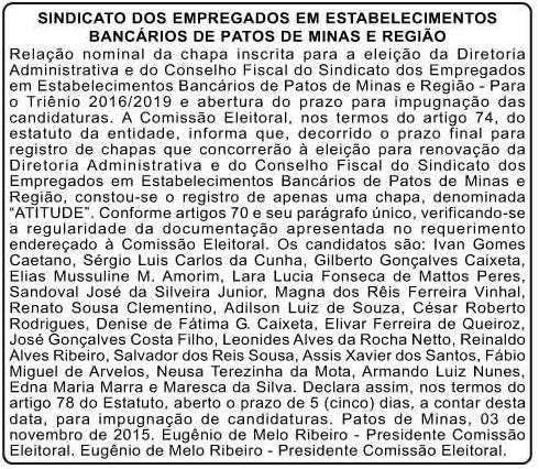 6 - Sindicato dos empregados em estabelecimentos bancários de Patos de