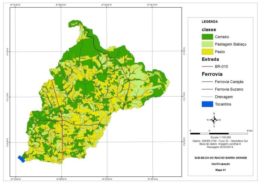 Figura 2 Mapa 1: Uso e Ocupação da sub-bacia do Riacho Barra Grande Nas áreas de mosaico de pastagem com babaçu as condições do solo são mais preservadas.