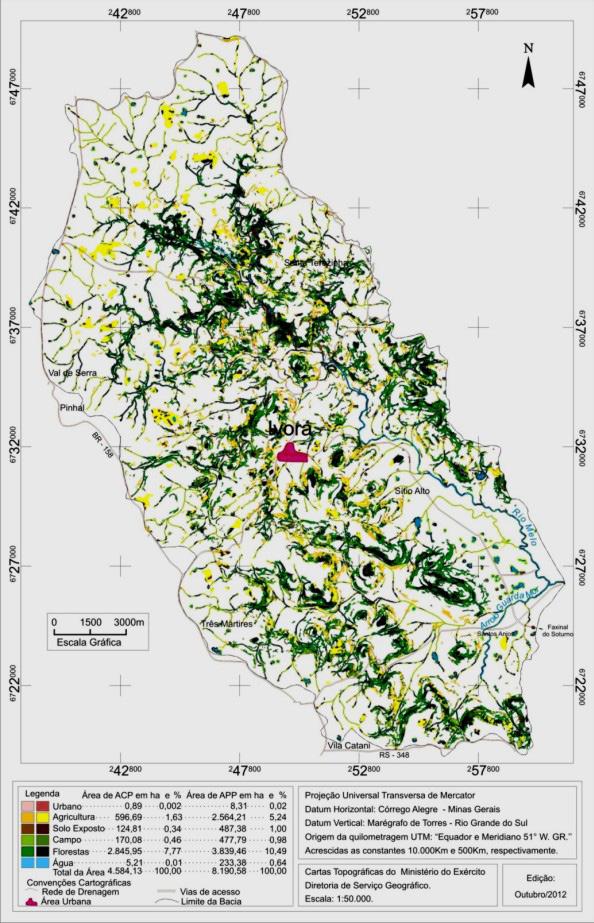 Figura 3 - Bacia hidrográfica do Rio Melo: resultado obtido para o mapa e áreas de preservação permanente e áreas de conservação permanente.