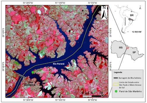 do Sul, Goiás e para uma parcela de Rondônia, Tocantins e Minas Gerais. A Figura 1 mostra o segmento da Hidrovia Tietê-Paraná, no lago da barragem de Ilha Solteira.