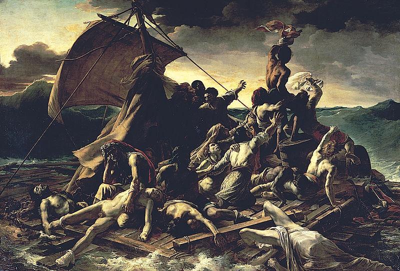 Théodore Géricault, A jangada da Medusa, 1818-19. Esta obra retrata a tragédia do naufrágio de uma fragata francesa ao largo da costa africana.