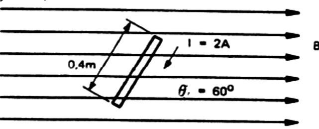 Um trecho reto MN de um fio condutor que é percorrido por uma corrente de intensidade I= 2A tem comprimento igual a