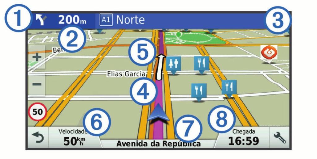 frequentemente para receber as informações de radares mais atualizadas. Navegar até ao seu destino Rotas Uma rota é um caminho que se percorre desde a posição atual até um ou mais destinos.