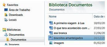 26) (FUNCAB) Observe a imagem parcial da lista de arquivos exibida no Windows Explorer. Suponha que o arquivo biscoitos amanteigados esteja marcado (pré-selecionado).