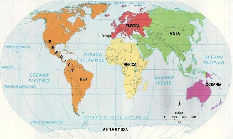 Mapa-múndi - Continentes e limites entre países Fonte: Leda Ísola, Vera