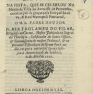 Lisboa 1719 Português PILAR, Bartolomeu do AMARAL, Prudêncio do Sermam que pre gou na festa, que se celebrou na Matriz da Villa do Arreciffe de Pernambuco
