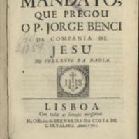 Livros, sermões e outros impressos escritos em português e publicados ao longo dos séculos XVI, BENCI, Jorge Sermão do