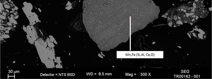Para a amostra da mina 2b, também foram detectadas duas formas de ocorrência de Mn: associadas à goethita e como fase individual.