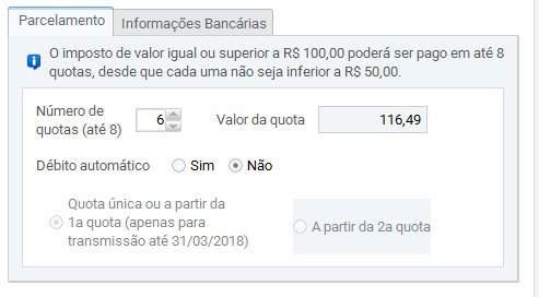 O débito automático é efetuado desde a primeira parcela para as declarações realizadas até o dia 31/03/2018.