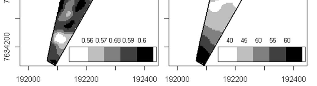 utilizar a cokrigagem (Landim et al., 2002). Nesse caso os dados secundários poderiam ser adotados como os valores do sensor de dossel e os dados primários como a variável argila ou biomassa.