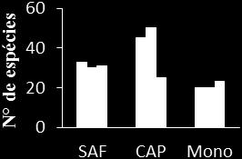 É importante relatar a necessidade em se conservar áreas florestadas próximo aos SAFs que atuem como fonte colonizadora, contribuindo para o aumento de espécies que ocupam os SAFs.