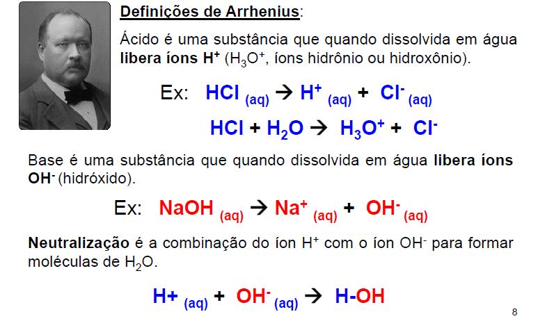 Ácidos e Bases Arrhenius (1884) Para revisar: ler seção J