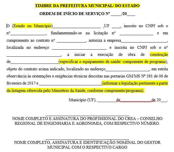 Corrigindo diligências: Ordem de Início de Serviço Igual ao da