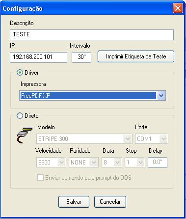 Clique sobre o menu [Configuração] em seguida [Adicionar], abrira tela de configuração da etiqueta conforme tela abaixo.