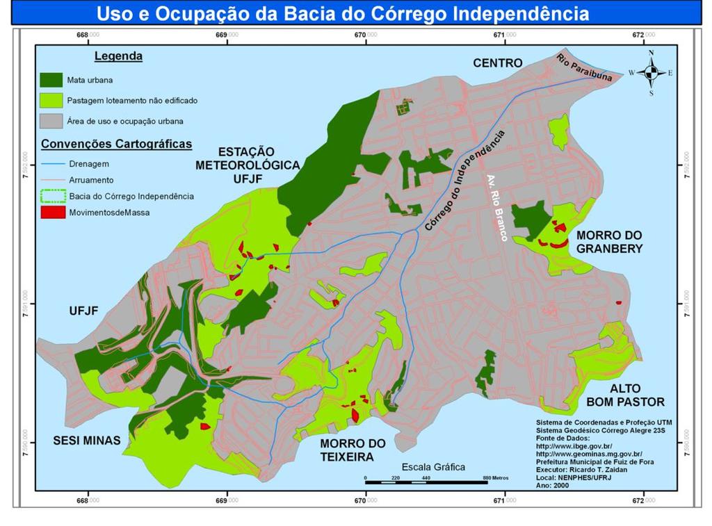 Figura 5: Mapa representativo das classes de uso e ocupação do solo da área da Bacia do Córrego Independência.