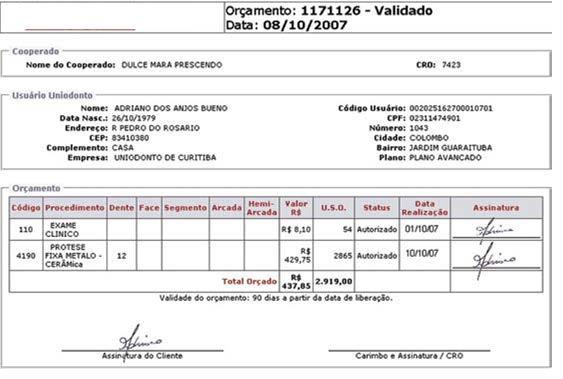 Após o término da realização do tratamento o formulário deverá ser entregue na Uniodonto para