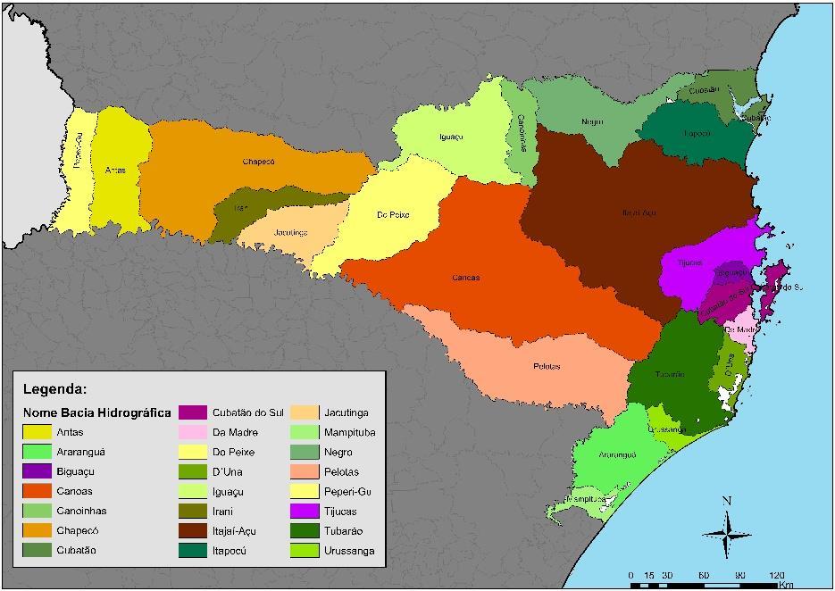 22 ombrófila densa e a Vertente do Interior, composta pelos rios com orientação para o interior do estado (Prates et al.