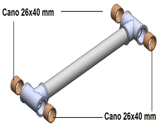 Módulo 5 (Limitador do encosto) - Passo 1: Junte o cano de 426X40 mm e as 2 conexões T 40 mm, como mostrado na figura 28 (1 unidade); Com isso, faça o encaixe