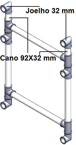 - Passo 19: Junte 2 conexões Joelho 32mm, 2 canos 92X32 mm com o conjunto montado no passo 18, como mostrado na figura 53; - Passo 21: Coloque